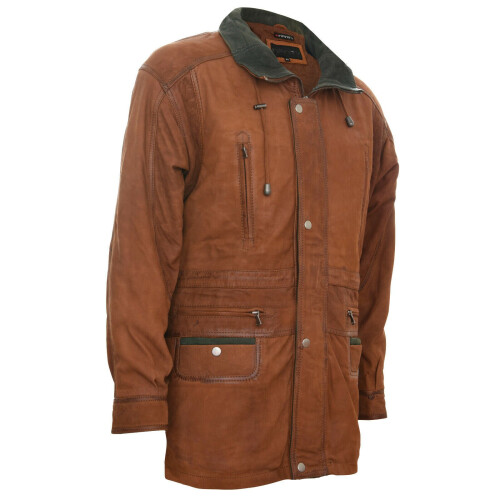 (5XL) Mens Tan Soft Suede Buff Overcoat Parka Jacket 1