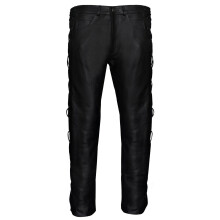 (32) Mens LEATHER TROUSERS Cowhide Black BIKER Laces