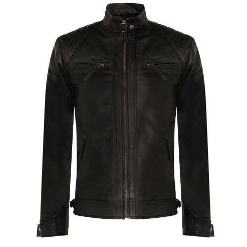 (M) Mens Black Leather RockRacing Quilted Biker Jacket