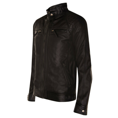 (M) Mens Black Leather RockRacing Quilted Biker Jacket 1