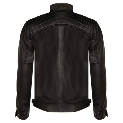 (M) Mens Black Leather RockRacing Quilted Biker Jacket 2