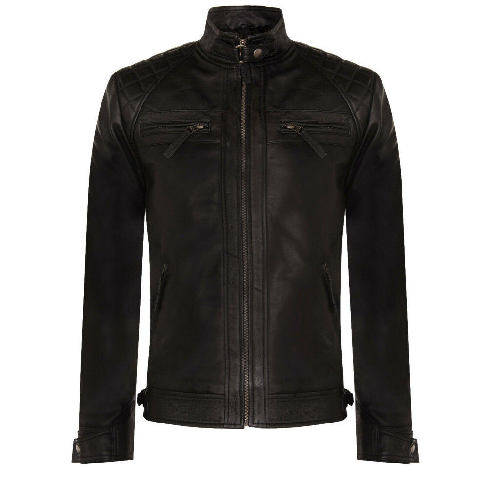 (4Xl) Mens Leather Rockracing Quilted Biker Jacket Black 5056486330013