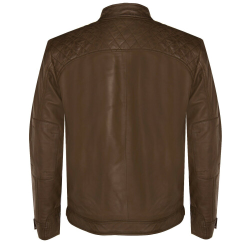 (5XL) Mens Brown Leather Racing Quilted Biker Jacket 2