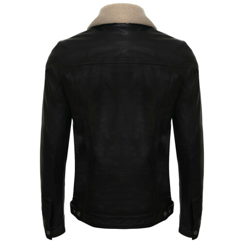 (M) Mens Leather Jacket Removable Sheepskin Collar 2