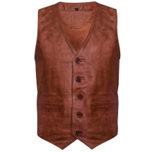 (XL) Mens Tan Leather Waistcoat Traditional Gilet Vest