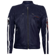 (XL) Mens Leather Motorbike StripedBadged Racing Jacket