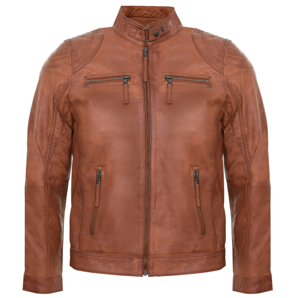 (S) Mens Leather Biker Casual Zipped Racing Jacket 5056486380513