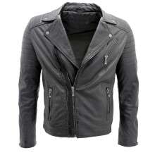 (2XL) Mens Slim Brando Double Cross Zip Leather Jacket