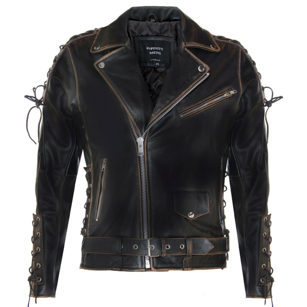 (M) Mens Live To Ride Embossed Eagle Leather Jacket Black 5056486306537