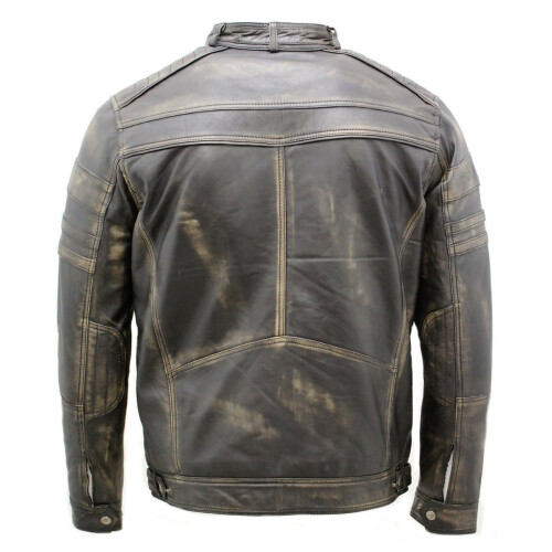 (XS) Mens Black Rub Off Leather Racing Biker Jacket 2