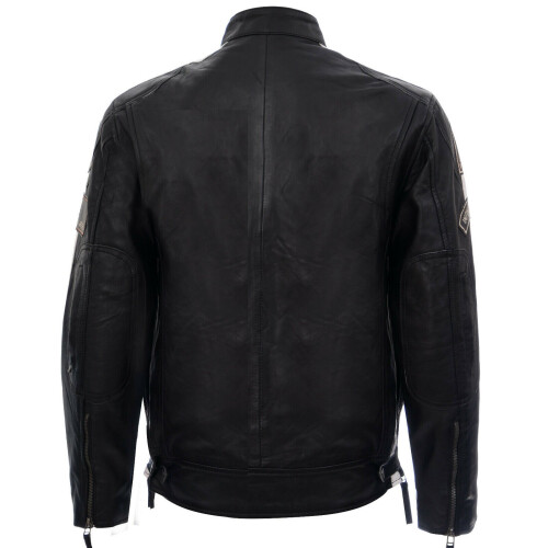(S) Mens Black Retro Zipped Leather Racing BikerJacket 2