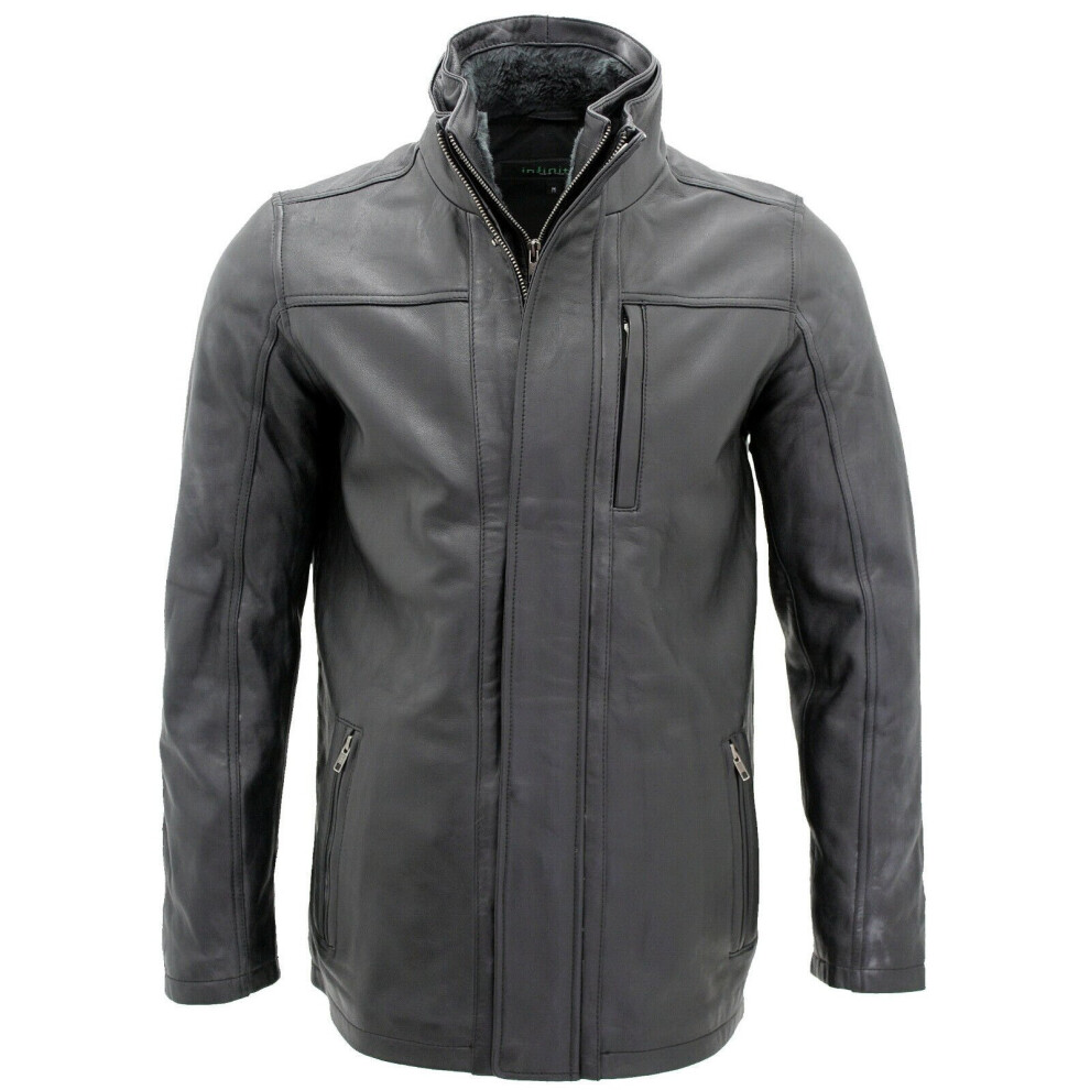 (2XL) Menâs Classic Warm Black Leather Biker Jacket