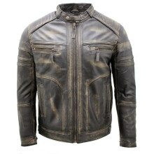 (M) Mens Black Rub Off Leather Racing Biker Jacket