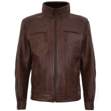 (S) Mens Retro Zipped Leather Racing Biker Jacket