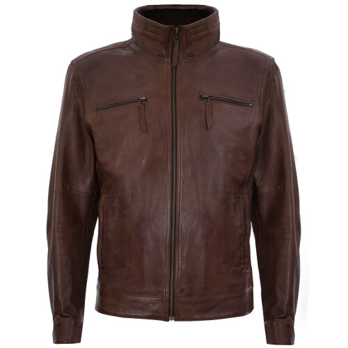 (2XL) Mens Retro Zipped Leather Racing Biker Jacket