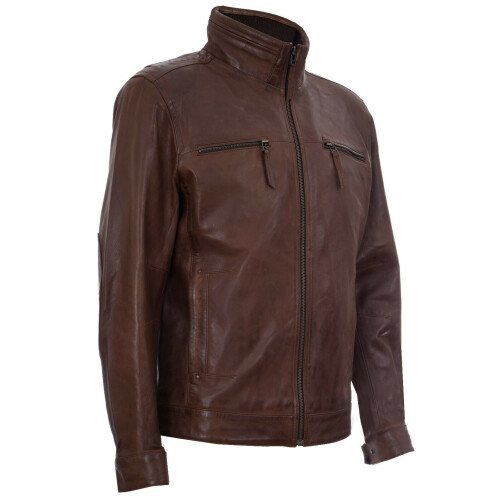 (L) Mens Retro Zipped Leather Racing Biker Jacket 1