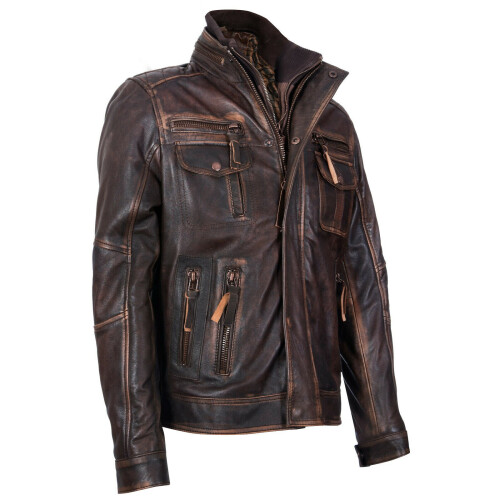 (5XL) Men's Brown Leather Biker Motorcycle Jacket 1