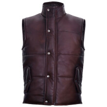 (M) Mens Leather Waistcoat Gilet Sleeveless Padded
