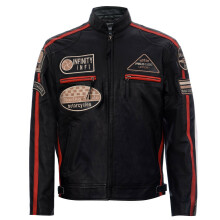 (5XL) Mens Black Retro Zipped Leather Racing BikerJacket