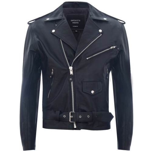 (XL) Mens Brando Rock Motorcycle Hide Biker Jacket