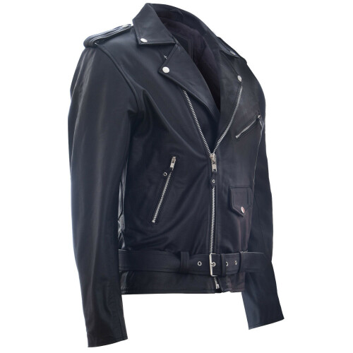 (XL) Mens Brando Rock Motorcycle Hide Biker Jacket 1