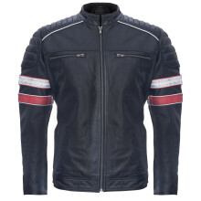 (4XL) Mens Racing Leather Striped Retro Biker Jacket