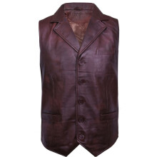 (XL) Mens Soft Leather Waistcoat Traditional Gilet Vest