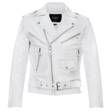 (5XL) Mens White Brando Motorcycle Hide Biker Jacket