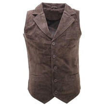(L) Men's Smooth Suede Classic Brown Leather Waistcoat