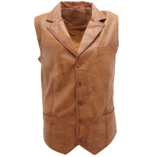 (L) Men's Classic Smart Tan 100% Leather Waistcoat