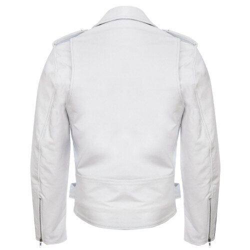 (5XL) Mens White Brando Motorcycle  Hide Biker Jacket 2