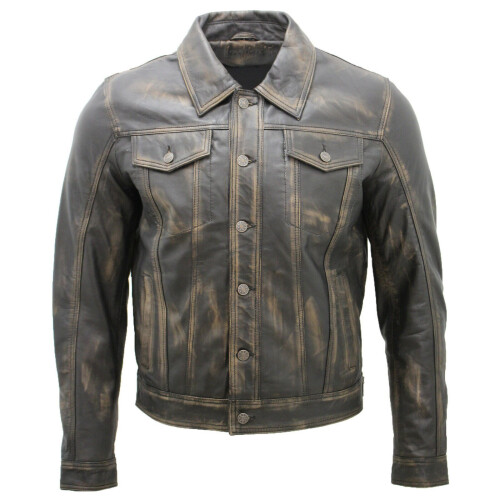 (XL) Mens Leather Bomber A2 Detachable Collar Jacket