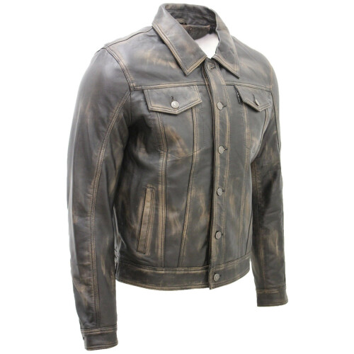 (XL) Mens Leather Bomber A2 Detachable Collar Jacket 1