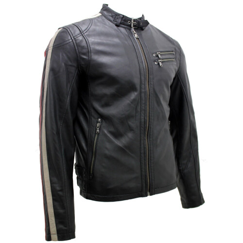 (XS) Men's Leather Biker Jacket Distressed Motorcycle 1