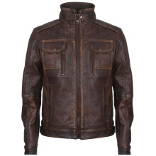 (2XL) Mens Leather Biker Jacket Distressed Motorcycle