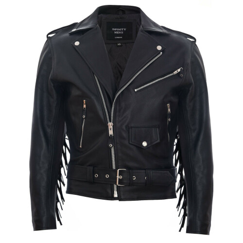 (XL) Men FRINGE Hide Leather TASSELED Motorcycle Jacket