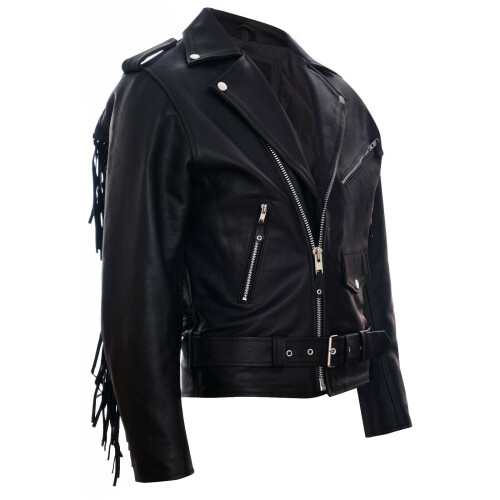 (XL) Men FRINGE Hide Leather TASSELED Motorcycle Jacket 1