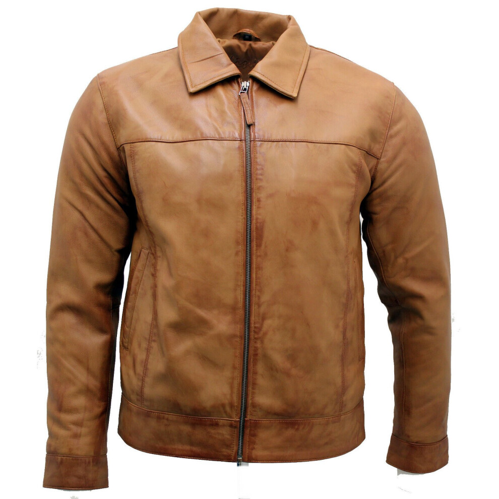 Infinity Leather Men's Brown (S) Retro 100% Nappa Leather Biker Jacket