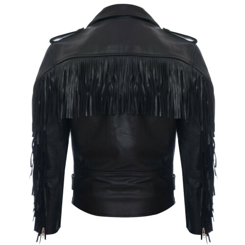 (XL) Men FRINGE Hide Leather TASSELED Motorcycle Jacket 2