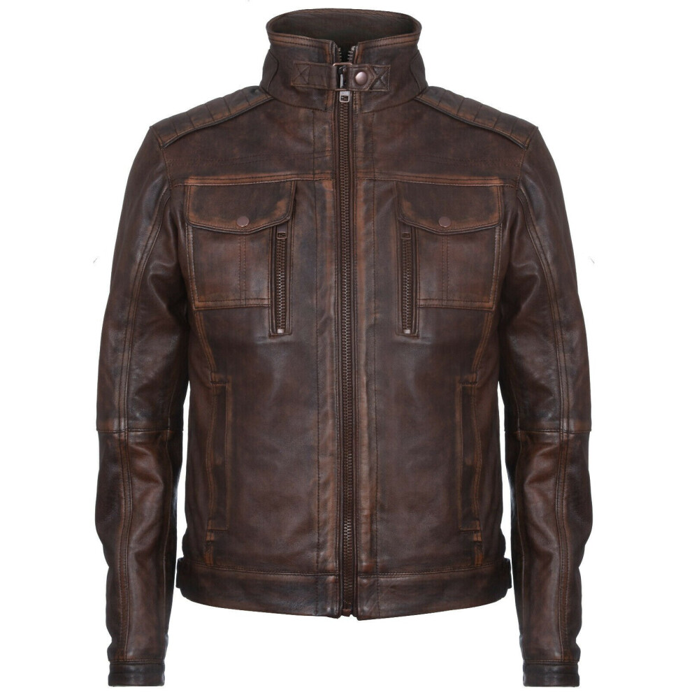 Infinity Leather Men's Brown (Xl) Leather Biker Jacket Distressed Motorcycle
