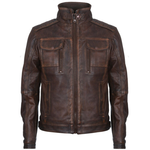 (XS) Mens Leather Biker Jacket Distressed Motorcycle
