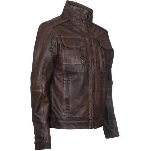 (S) Mens Leather Biker Jacket Distressed Motorcycle 1