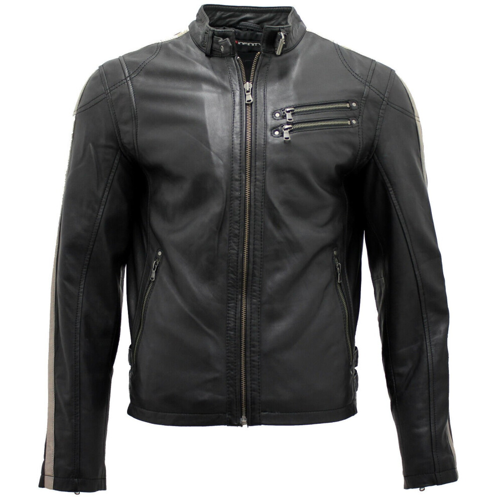 Infinity Leather Men's Black (Xl) Leather Biker Jacket Distressed Motorcycle