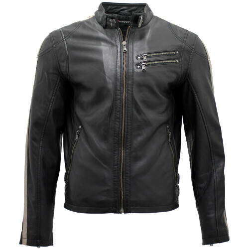 (XS) Men's Leather Biker Jacket Distressed Motorcycle