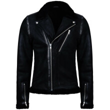 (3XL) Mens Shearling Sheepskin Leather Biker Jacket