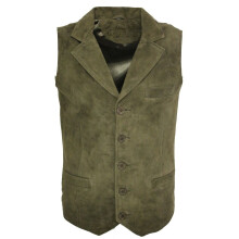 (S) Mens Suede Classic Smart Khaki Leather Waistcoat