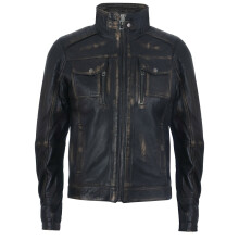 (2XL) Men's Black 100% Leather Biker Jacket Motorcycle