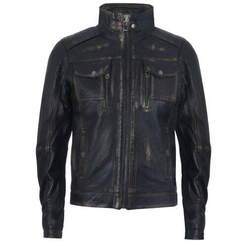 (XS) Men's Black 100% Leather Biker Jacket Motorcycle