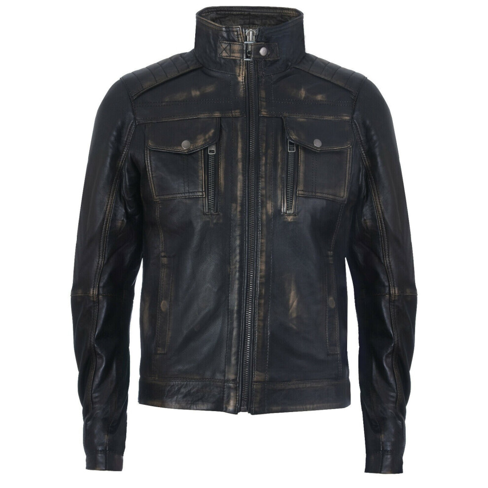 (M) Men's Black 100% Leather Biker Jacket Motorcycle-image-OPC-P8YBJPS-NEW