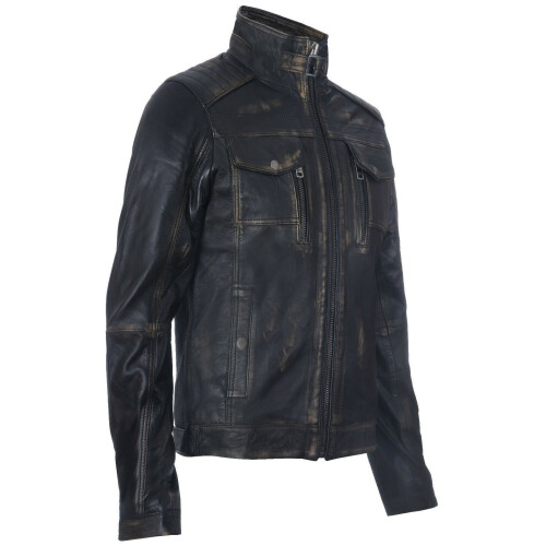 (M) Men's Black 100% Leather Biker Jacket Motorcycle 1